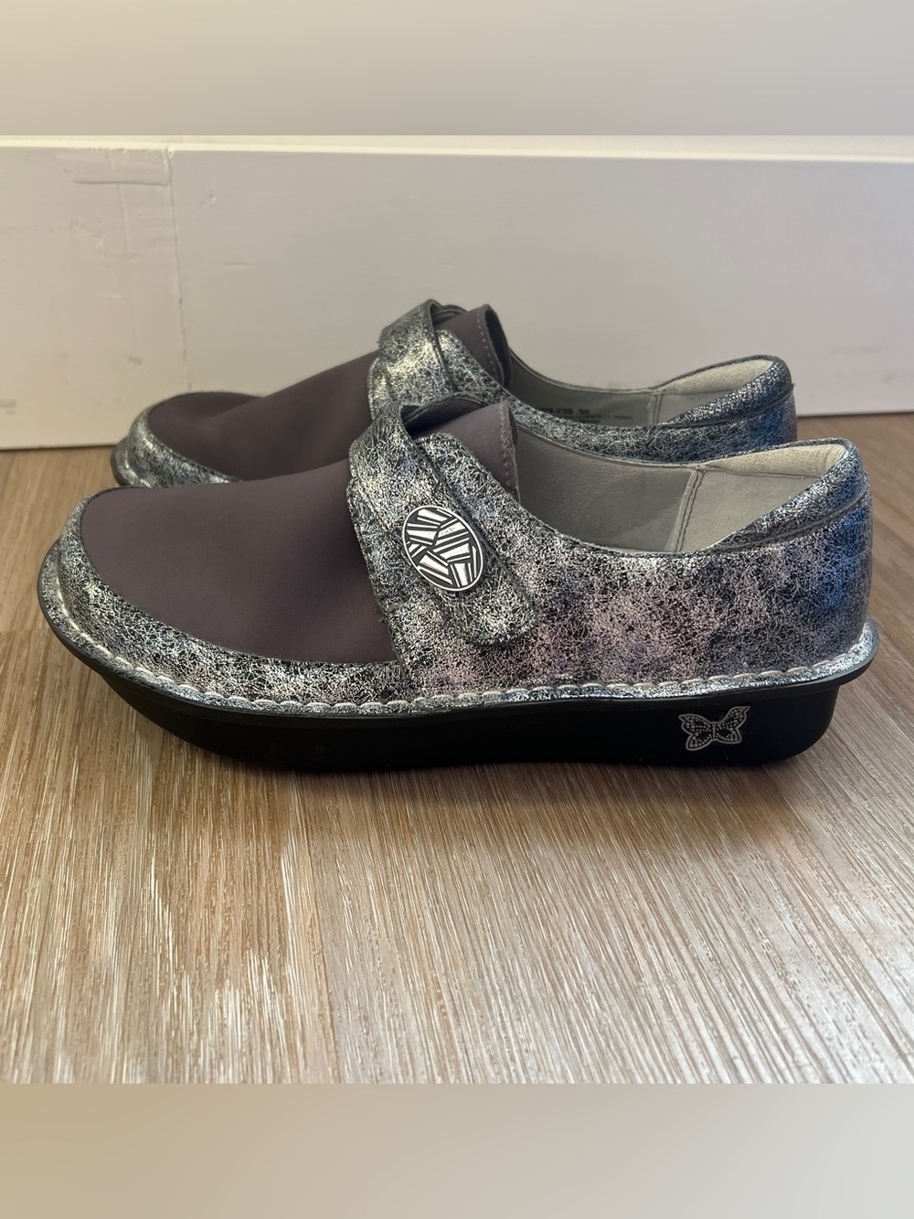 Alegria Brenna Metallic Silver black Mary Jane Comfort Shoes Women’s EU 38 - Picture 3 of 6